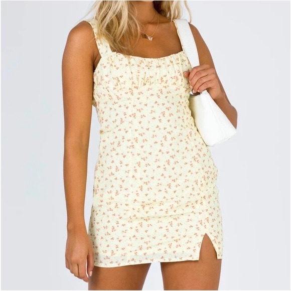 Princess Polly Yellow Floral Mini Dress Size L - Picture 2 of 6